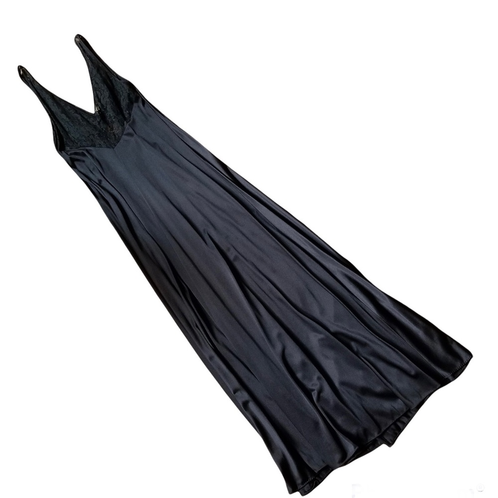 Olga-Lure Vintage Black Satin, Lace Full Swing Peignoir Nightgown Lingerie Sz 36